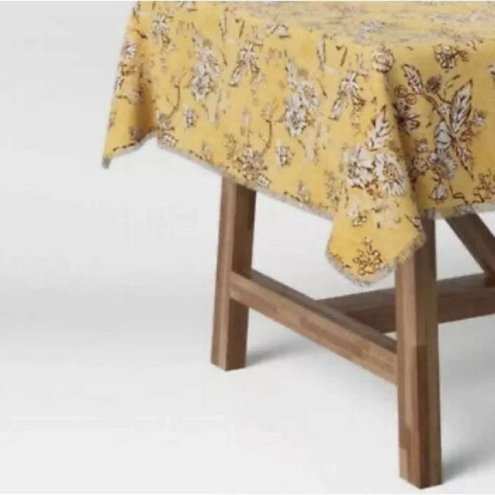 Threshold Yellow Frayed Edge Farmhouse Table Cloth Throw 50 “x 50” Vintage style